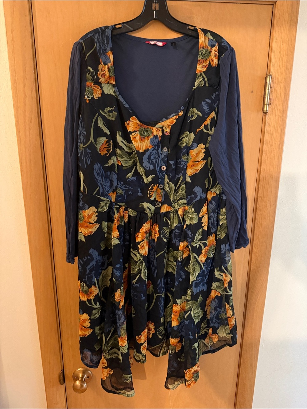 Joe Browns Women’s Floral Long Sleeve Scoop Neck Midi Dress Navy Blue Size 18